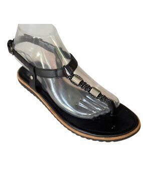 SOREL Women's Black Leather Beaded Sandals Ankle Strap Rubber Sole Size 7